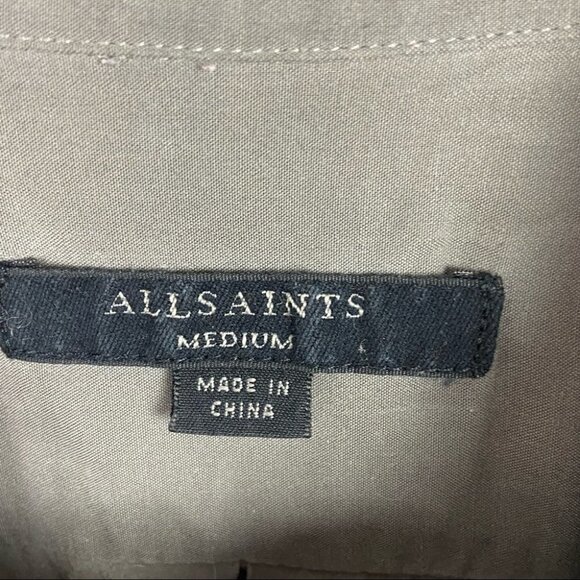 AllSaints Millie Shirt Dress Grey Modal Size Medium Military Style Long Sleeves - Picture 4 of 14
